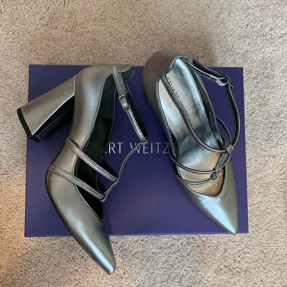 Stuart Weitzman strap pump block heel metallic - Picture 1 of 6